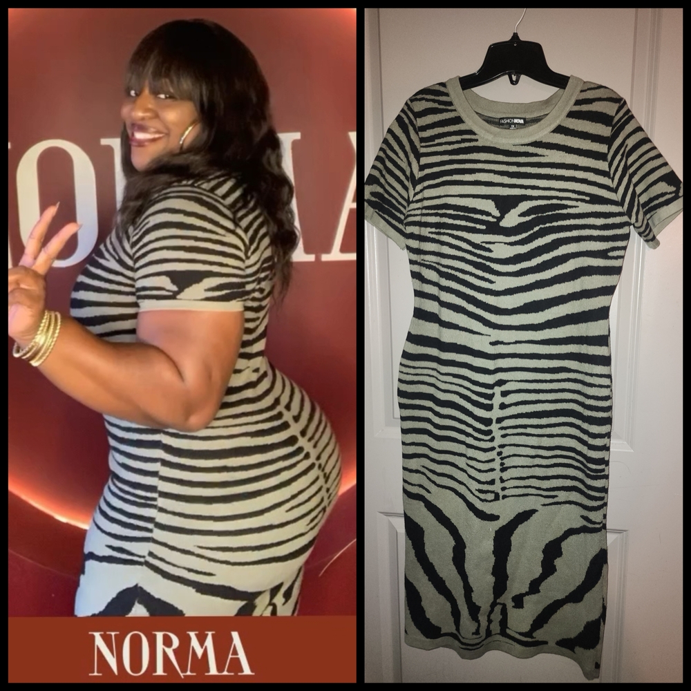 Fashion Nova Zebra Print Sweater Dress - Black and Olive